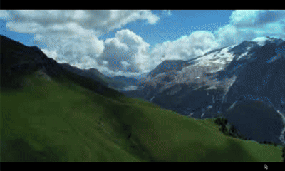 A video of drone footage of beautiful mountains, controlled by a mouse